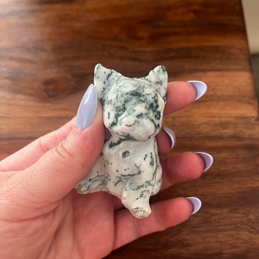 Moss Agate French Bulldog Crystal